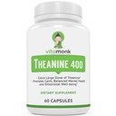 Supplément VitaMonk L Theanine 400mg - L-Theanine 400mg sans remplissage artificiel - Supplément extra-résistance L Theanine - Lthéanine 60 Capsules