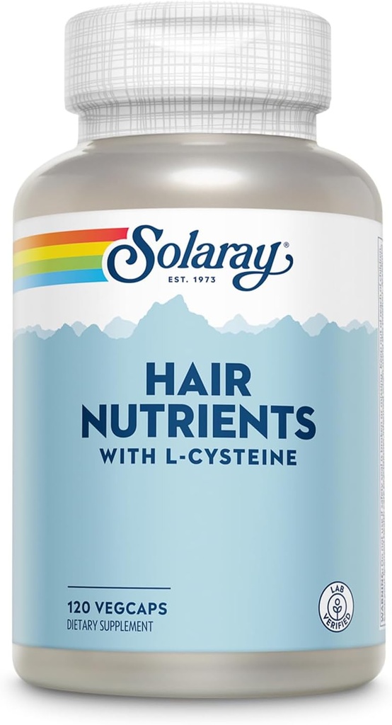 SOLARAY Hair Nutriënten met L-Cysteine - Hair Vitaminen met Biotine voor haargroei Ondersteuning - Hair Skin en Nails Vitaminen voor vrouwen en mannen - Lab geverifieerd, 60-dag garantie - 60 Serven, 120 VegCaps