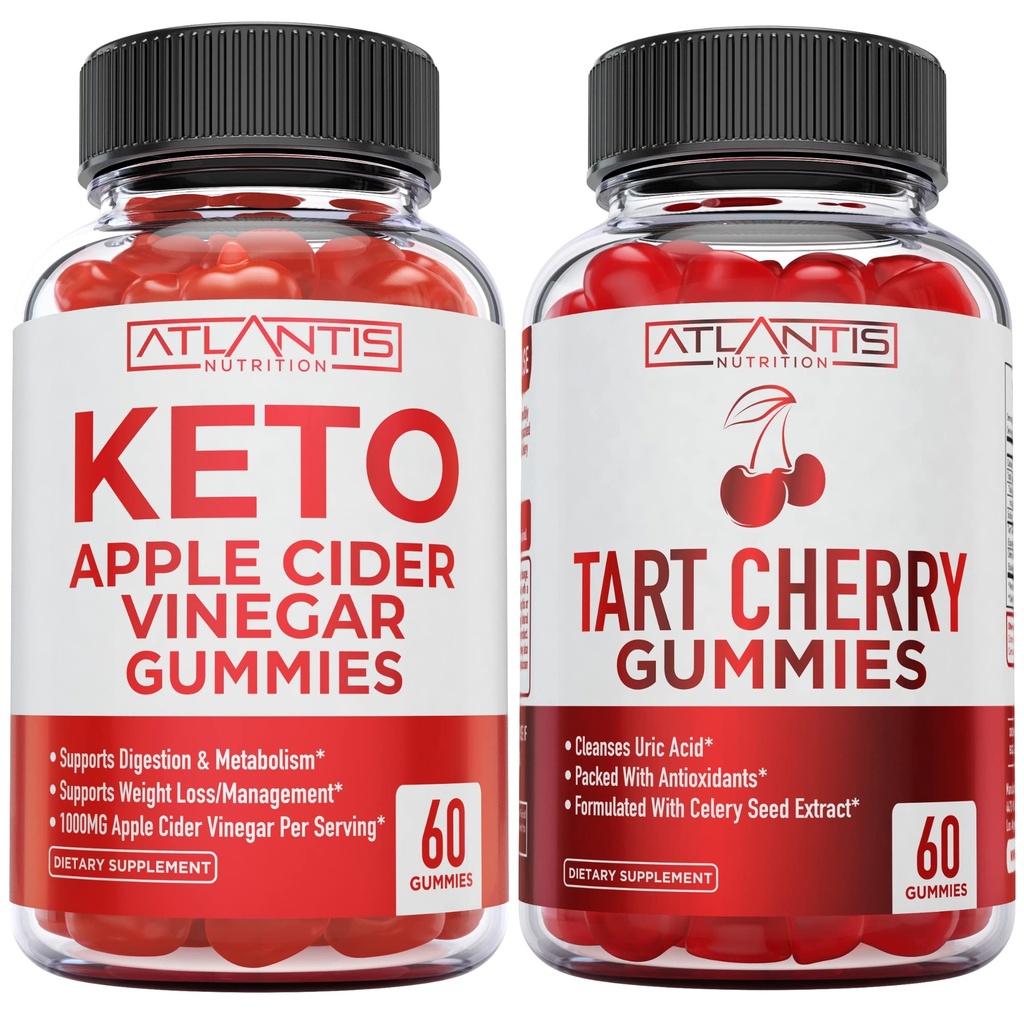 60 Keto Apple Cider Vinegar Gummies Geavanceerd gewichtsverlies + 60 Tart Cherry Gummies met Selderij Zaad Extract