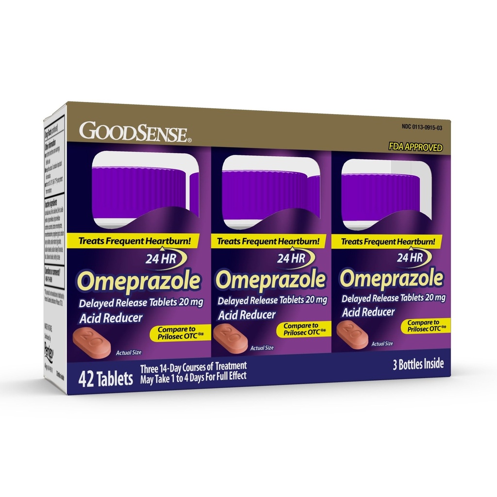 GoodSense Omeprazol Vertraagde afgifte Tabletten 20 mg, maagzuurreducer voor frequente behandeling met brandend maagzuur, 42 Tel.