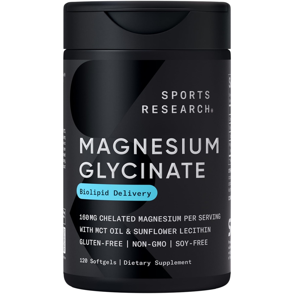 Sport Research® Magnesium Glycinate - Suports Rustvolle Slaap- en Enzymatic Processes - 160 mg Gecheld Magnesium - Liquid Softgel - 120 Tel.