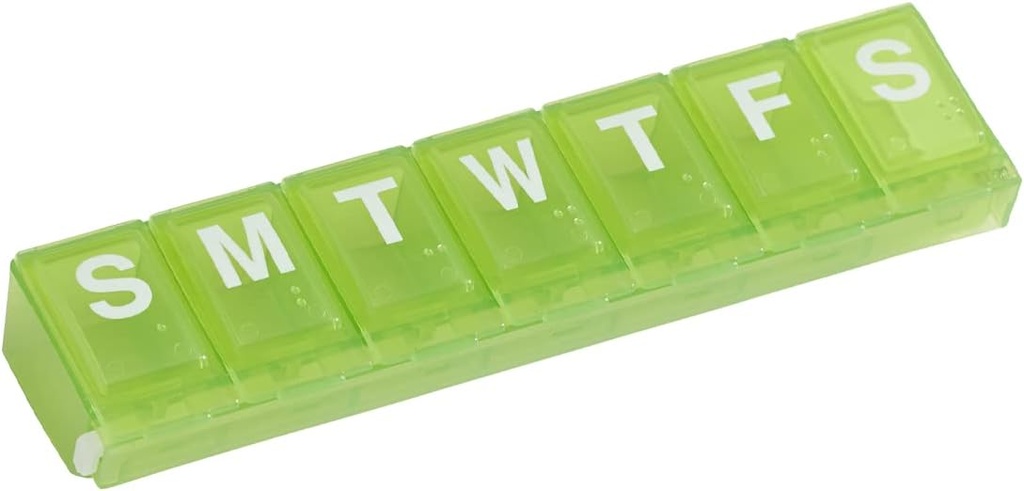 EZY DOSE Weekly (7 jours) Planificateur de pilules, cas de médicaments, boîte d'organisateur de vitamines, grands compartiments de verrouillage pour sécuriser les médicaments sur ordonnance et prévenir les déversements accidentels, vert