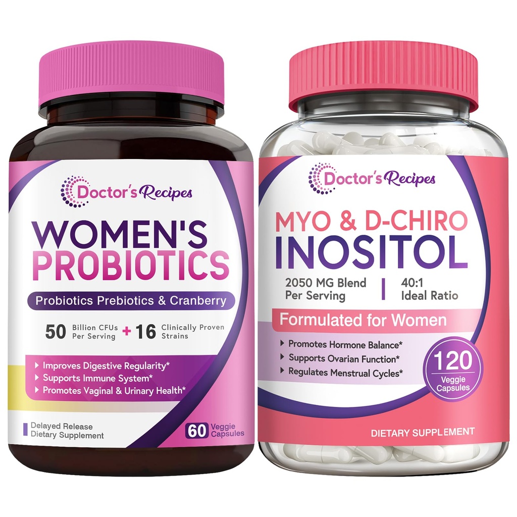 Recepten voor artsen Vrouwen Probiotica en Inositol Bundle - Gut, Vaginale, Urinaire & Reproductieve Gezondheid voor vrouwen