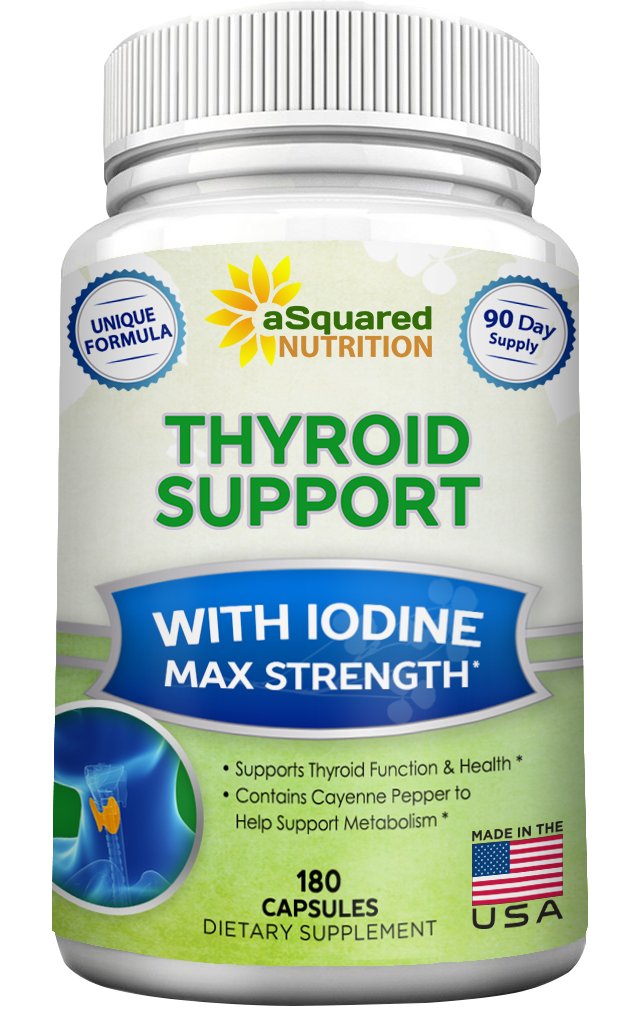 aSquared Nutrition Premium Thyroid Support Supplement met Jodium (180 Capsules) - Best Herbal & Vitamin Complex Pillen w/B12, Ashwagandha, Bladderwrack & Kelp - Helper for Healthy Hormone & Energy