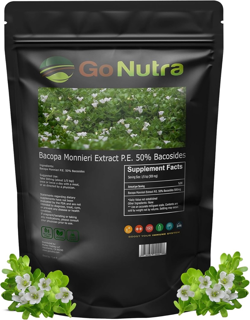 Go Nutra Bacopa Extract Poeder (Bacopa Monnieri) 50% Bacosiden - Kruidenextract Brahmi Supplement (8 oz.)