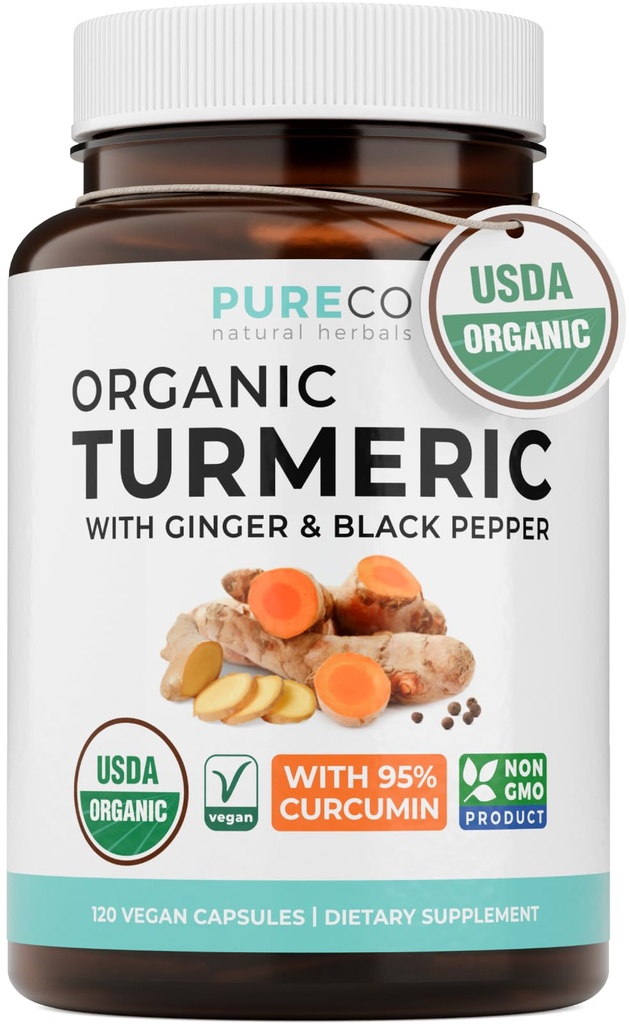Biologische Kurkuma Gember Black Pepper Supplement - Hoge potentie Biologische Kurkuma Curcumine Capsules met Gember & Black Pepper voor verbeterde voordelen en absorptie - Vegan & Non-GMO (2 maanden aanbod)