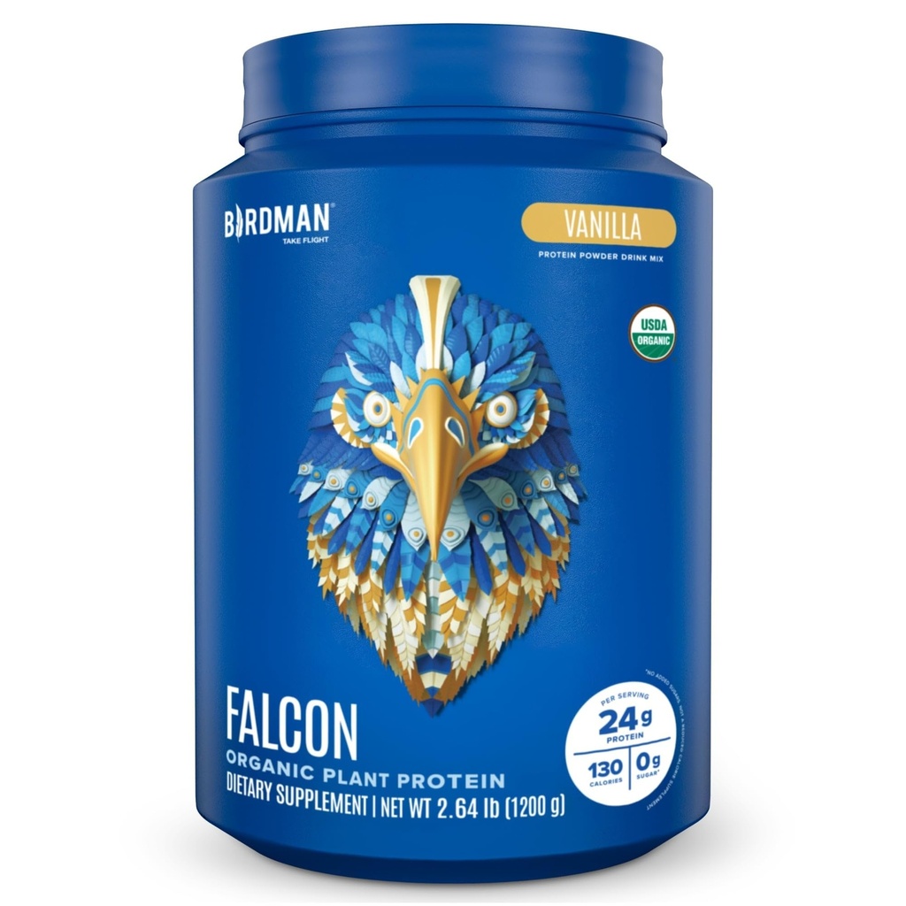 BIRDMAN Falcon Vegan Protein Powder Organic, Stevia & Sugar Free, Plant Based Protein, Low Carb, Dairy Free, Keto, Non Whey Protein, Probiotic, Pea Protein 