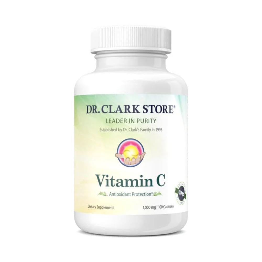 Dr Clark Vitamine C Supplement 1000mg - Glutenvrij, Immuniteit Ondersteuning, Krachtige antioxidant, Ondersteunt Hersenfunctie, Bevordert weefsel vorming en reparatie, 100 Gelatine Capsules