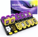 Extra Large Weekly pil Organizer 2 keer per dag - luchtdichte pil doos 7 dagen - Am Pm Vitamine geval - Medicine Container Twee weken supplement houder dagelijkse medicatie opslag tweemaal Med XL geel / paars