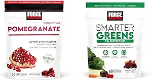Force Factor Granaatappel Zachte Kauwen voor gezonde veroudering & slimmere Greens Superfood Kauwen met 25+ Superfoods, Probiotica & Prebiotic Fiber, 60 Zachte Kauwen