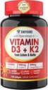 Plantaardige vitamine D3 K2 Supplement Softgel - Vit D3 10000 Iu + Vitamine K2 Mk7 200 Mcg, Algen Omega-3, Magnesium, Vitamine B12 Voor bot & spier, Immuunondersteuning, Max Absorptie, Gemakkelijk doorslikken 1pack