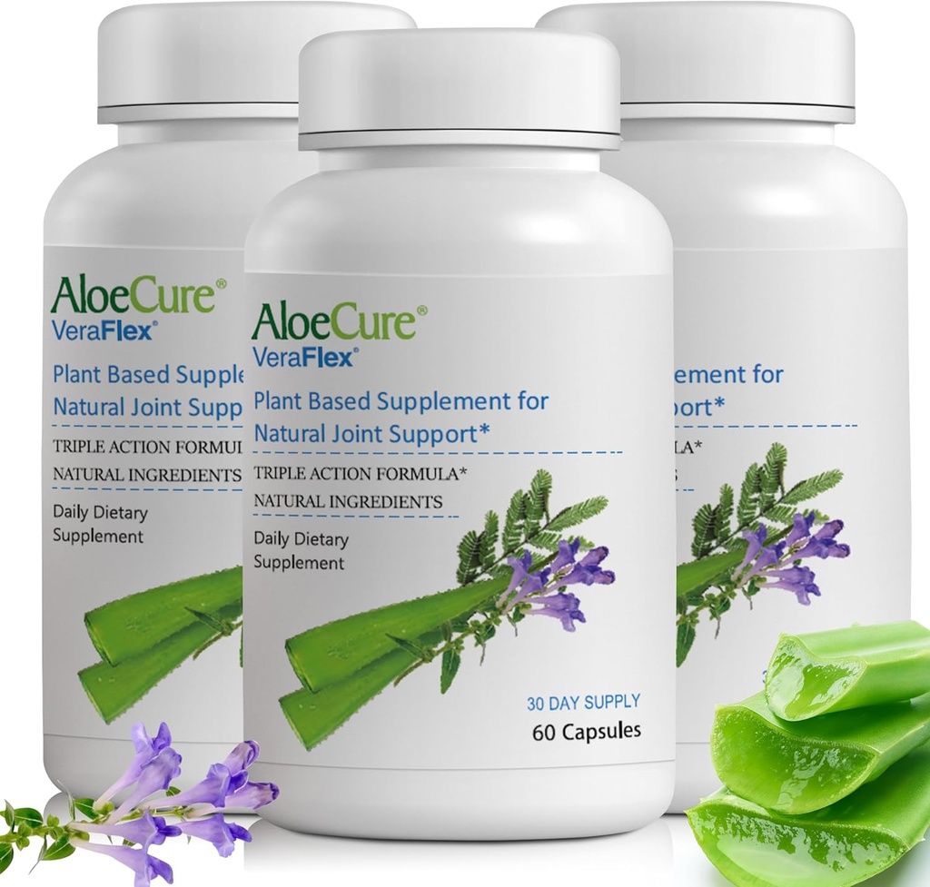 AloëCure VeraFlex Natural Joint Health Supplement met USDA Organic Aloë Vera - Plant-based Capsules ter ondersteuning van gezamenlijke comfort, mobiliteit en flexibiliteit - 60 capsules - 3-pack