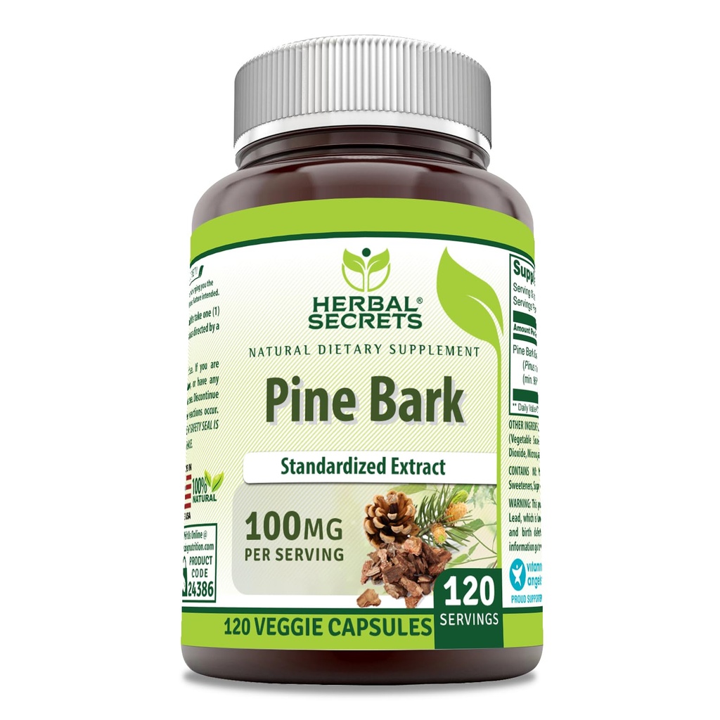 Herbal Secrets Pine Bark Extraction Supplément de 100 Mg par portion de 120 Capsules de légumes non-OGM