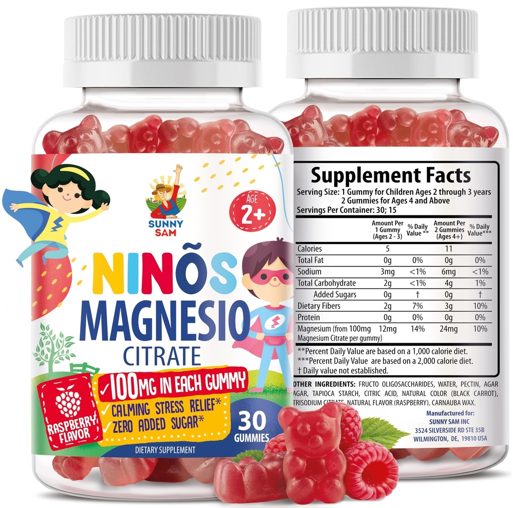 Magnesium Gummies for Kids & Adults - 100mg - Kalm Magnesium Kauwen - Magnesium Citrate Kauwbare Supplement voor Mood & Muscle Support - 30 Gummies