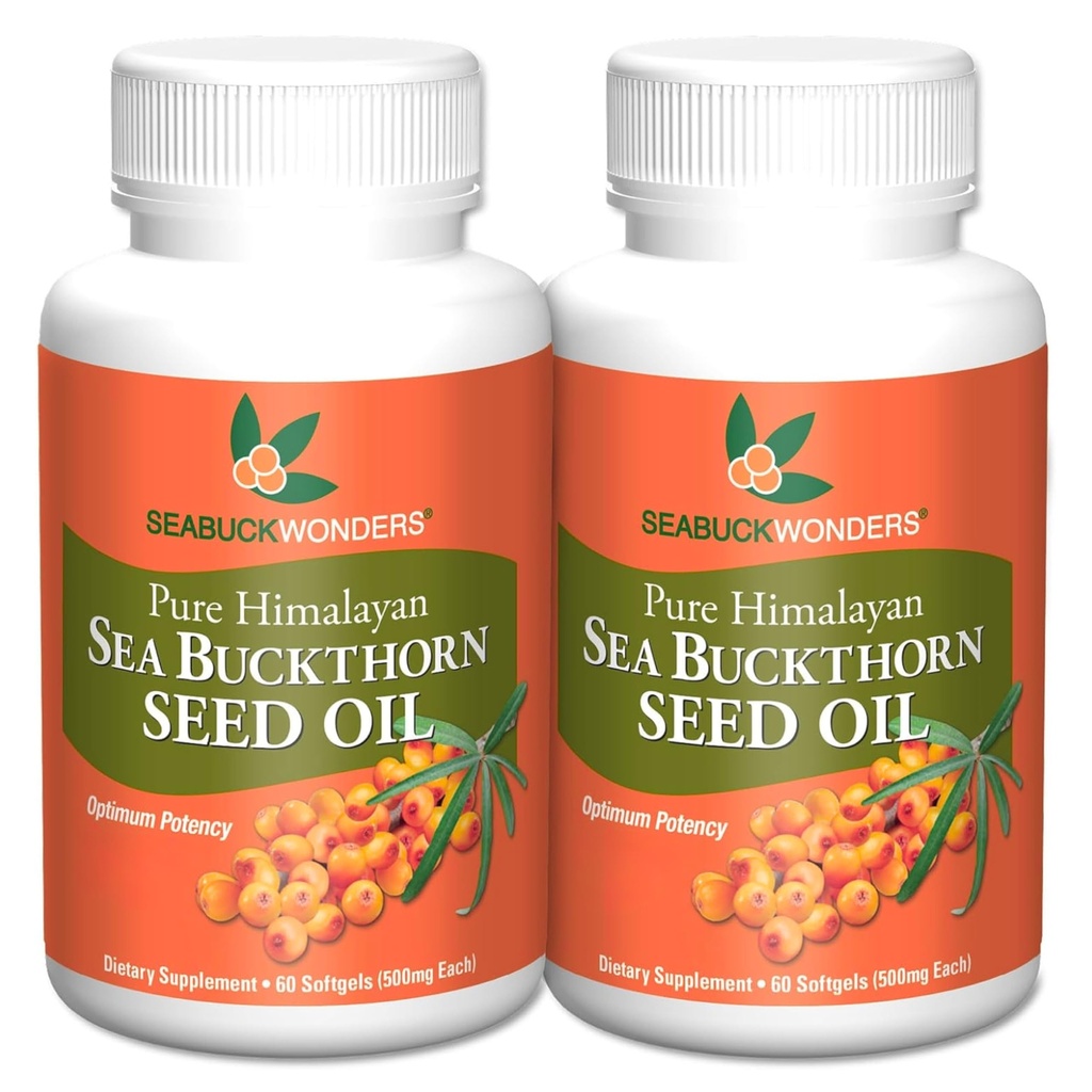 MÉDICAMENTS DE SAUVETAGE Huile de graines d'épine de mer, fabriquée avec de l'épine de mer biologique, 60 softgels de comte (paquet de 2)