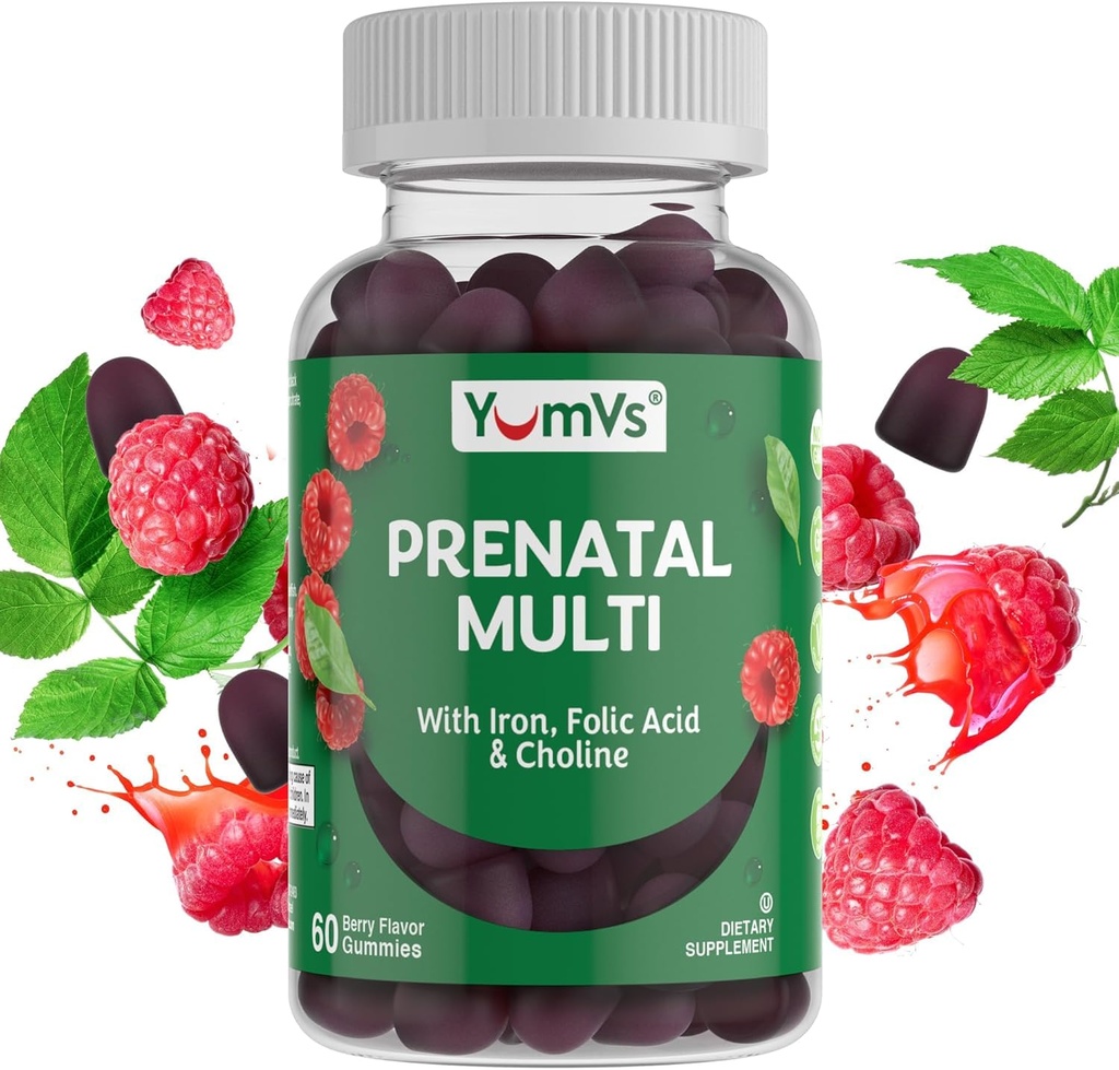 YumVs Prenatale Gummies voor vrouwen - Prenatale vitamines voor vrouwen met foliumzuur, ijzer en choline - Vegetarische en Kosjer Zwangerschap Vitaminen - Vrouwen Prenatale Multivitamine met A C D3 E B6 B12 (60 Tel.)