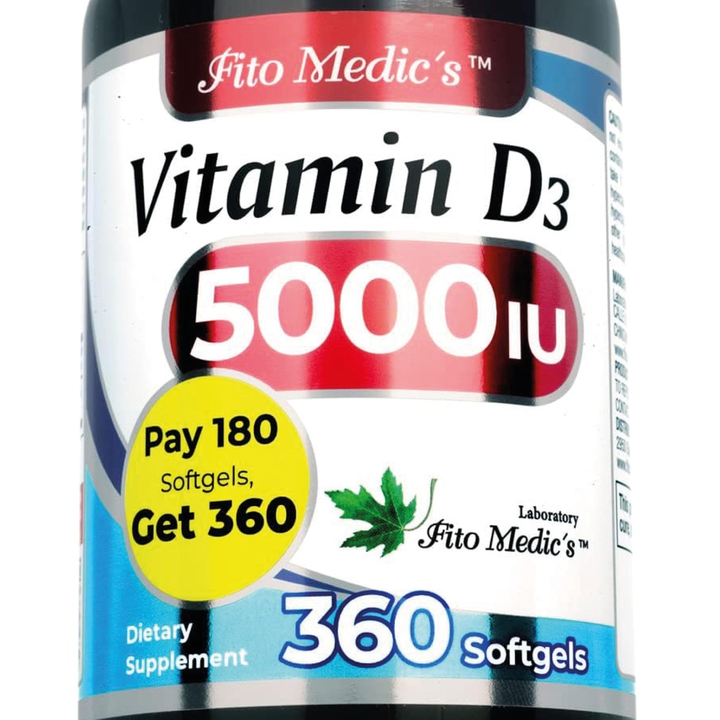 FITO MEDIC'S Lab - Vitamine d - 5000 IE - Vitamine d3-360 Softgels - Vitamine d3 5000 iu - voor bot, tanden, spier en immuungezondheidsondersteuning, Ultra hoge Absorptie, vitaminea d3.