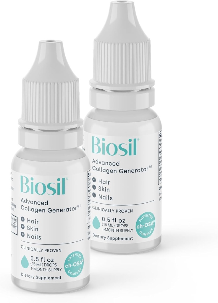 Biosil Collageen Booster Supplement - 0,5 fl oz Drops, Pack of 2 - Gepatenteerde ch-OSA Activator voor huid, haar, nagels en gewrichten - Ondersteunt natuurlijke productie - 60-dagen levering