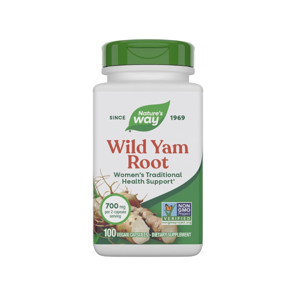Nature's Way Wild Yam Root Capsules, Women's Traditional Health Support*, 700 mg per 2-Capsule Serving, Non-GMO Project Verified, 100 Vegan Capsules (Verpakking mei Vary)