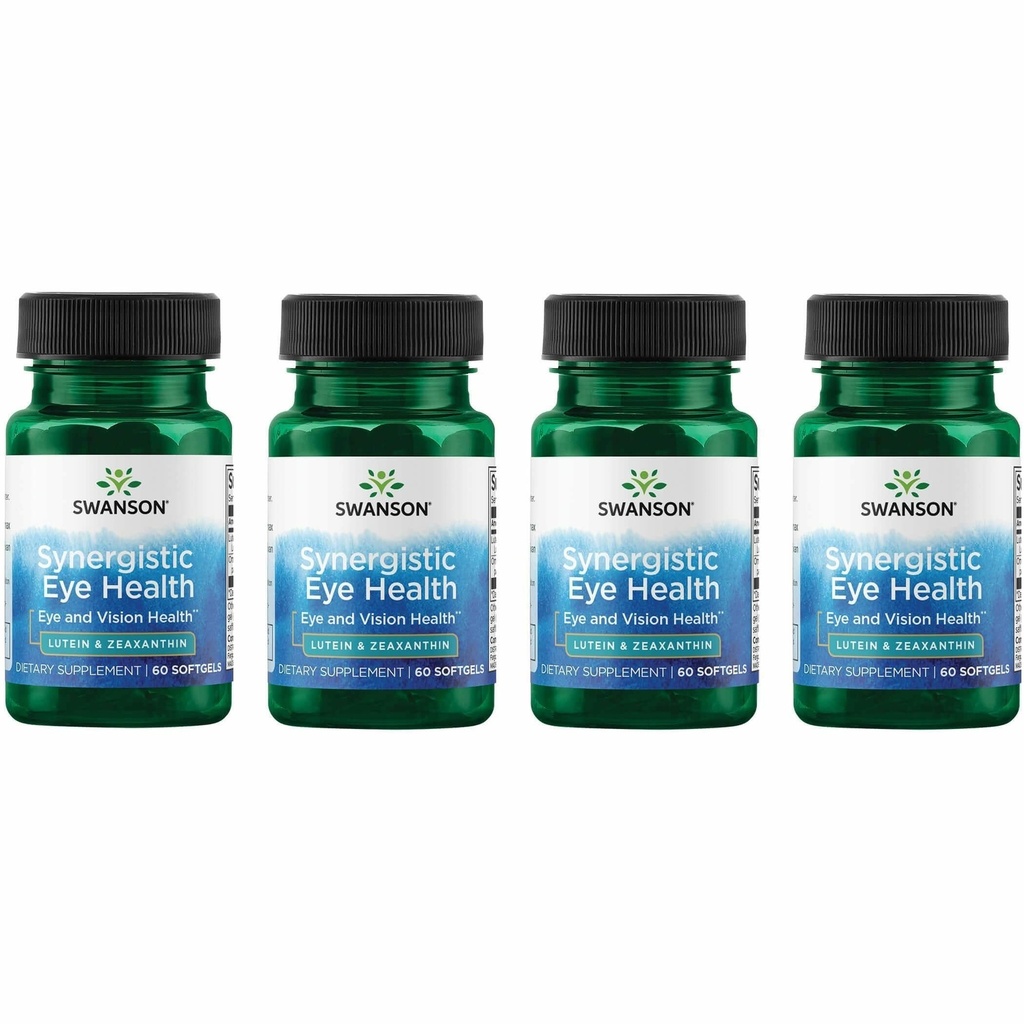 Swanson Lutein & Zeaxanthin Supplément synergique pour la santé oculaire Retina Macula (Lutein 20 mg & OmniXan Zeaxanthin 2 mg) 60 Softgels Sgels (4 Pack)