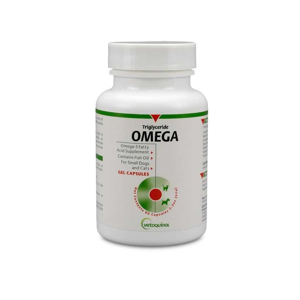 Vetochinol triglyceride Omega 3 Supplement voor honden en katten, visolie supplement met EPA en DHA, bevordert huid, jas, Joint, en Immune Health, Omega 3 Visolie voor honden en katten tot 30lbs, 60ct
