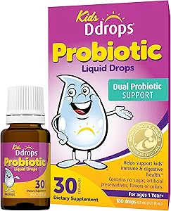 Ddrops Kids Probiotic Liquid Drops, Dual Probiotic Support, helpt ondersteuning voor kinderen Immune en spijsvertering gezondheid, 30 porties