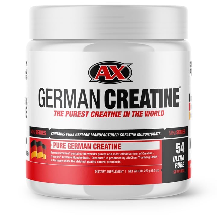 Duitse Creatine - Micronized Creatine Monohydraat Poeder, 99,99% Pure Creapure voor spiergroei, sterkte en prestaties, Ondersteunt spierherstel, 3rd Party Tested, Unflavored - 270g (54 Servers)