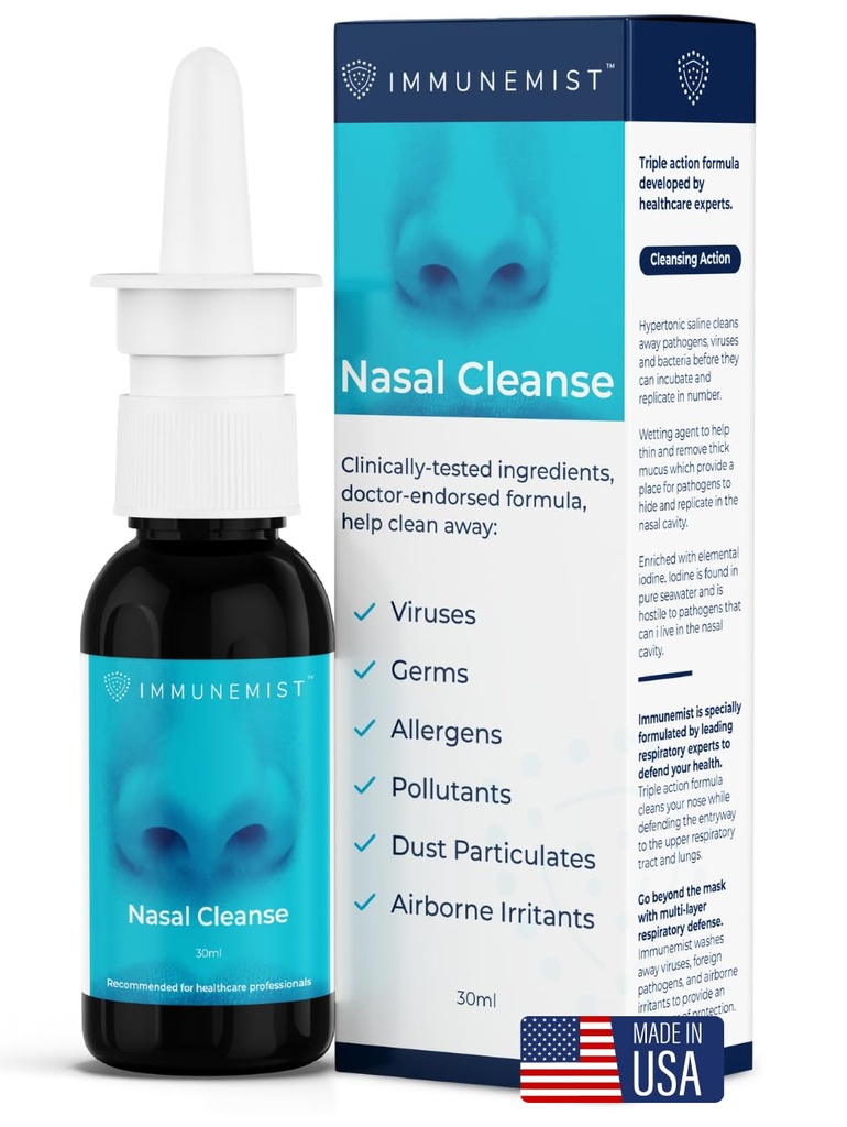 Neusreiniging - Doctor Aanbevolen Anti Viral Nasal Jodium Spray Spoelfles tot 250 doses - Neusspray voor Wellness - Made in The USA