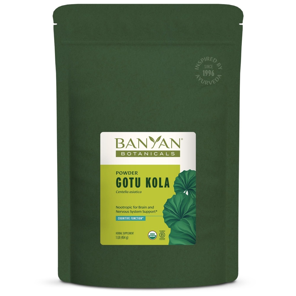 Banyan Botanicals Gotu Kola Powder – Bio Brahmi (Centella Asiatica) – Herbe nootrope calmante pour le système nerveux et la peau saine* – 1 lb – Vegan non-OGM d'origine durable