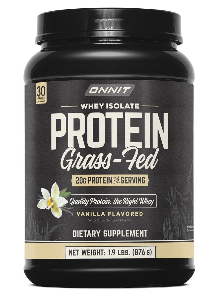ONNIT Grass Fed Wei Isolaat Proteïnepoeder, Vanille smaak, Wei Proteïne Poeder Dieetsupplement ter ondersteuning van spier Gain en workout herstel, 30 porties per tube, 30,7 oz