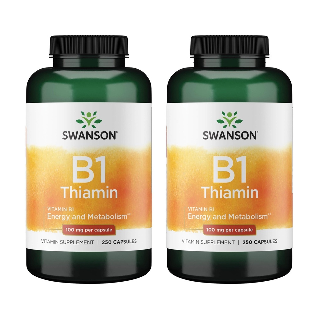 Swanson Vitamine B1 (Thiamine) - Bevordert gezond metabolisme en biedt energie-ondersteuning - natuurlijke vitamine supplement ondersteuning Optimum nerve cel functie - (250 capsules, 100 mg elke) (2 Pack)