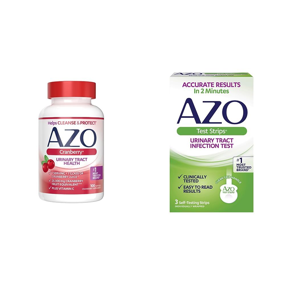 AZO Cranberry Urinary Tract Health Supplement & Urinary Tract Infection (UTI) Test Strips, nauwkeurige resultaten in 2 minuten, klinisch getest, gemakkelijk te lezen resultaten, 3 Tellen