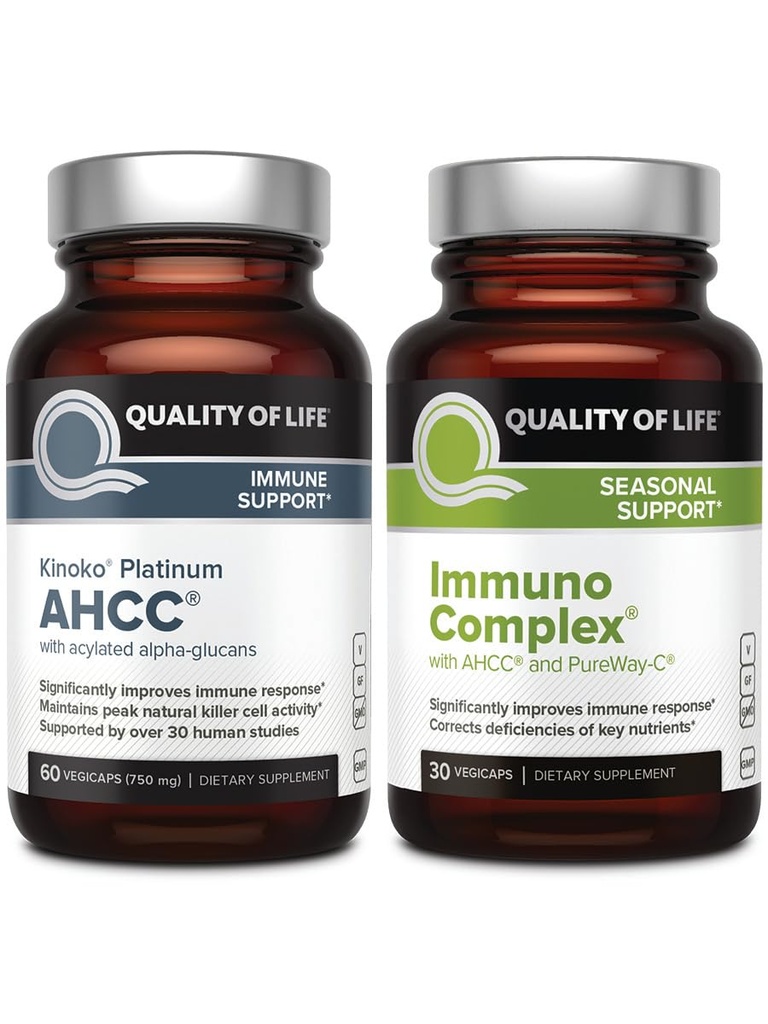 Kwaliteit van leven AHCC Kinoko Platinum Mushroom Extract en Immuno Complex met vitamine C - Ultimate Immune Support Bundle