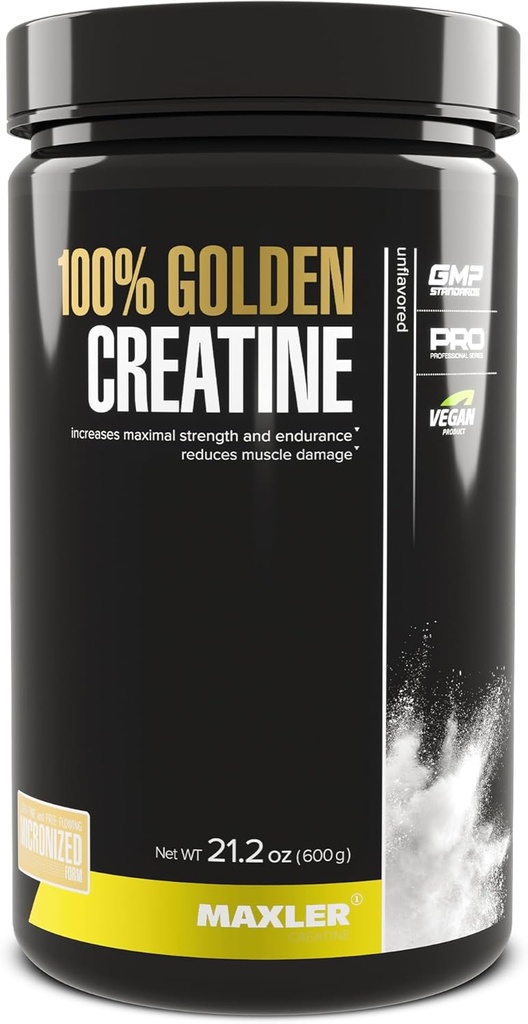 Maxler 100% Golden Creatine - Micronized Creatine Monohydraat Powder - Muscle Building Supplements - Pre/Post Workout Vegan Supplement - Glutenvrij Unflavored Creatine Powder - 600 g