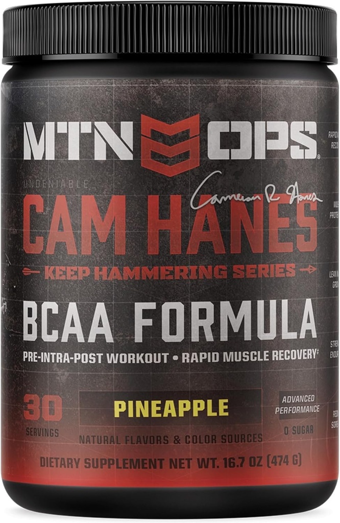 MTN OPS Cameron Hanes BCAA Powder Keep Hammering Series, 2:1:1 Aminozuren Supplement Powder for Rapid Muscle Recovery & Repair with Zero Sugar & Gluten Free - 30-Serving Tub