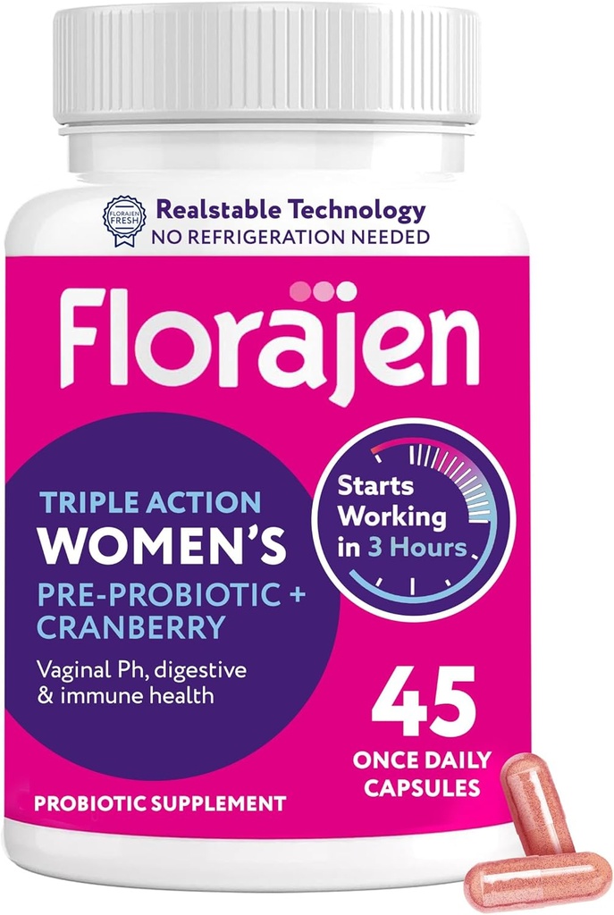 Florajen Vrouwen Probiotica, Prebiotica, & Cranberry Supplement voor Vaginale Gezondheid, Immune Ondersteuning, & Digestieve Wellness - 30-Count