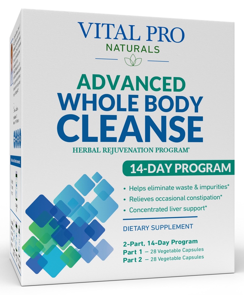 Vital Pro Naturals - Advanced Whole Body Cleanse with Milk Thistle, Magnesium, Cape Aloë, and Herbs for Occasional Constipatie and Healthy Eliminatie, 2-Part 14 Day Kit, 56 Capsules