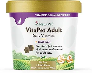 NaturVet VitaPet Vitamines quotidiennes adultes et Omégas pour chats, 60 ct Chews doux, fabriqués aux États-Unis avec des ingrédients de source mondiale