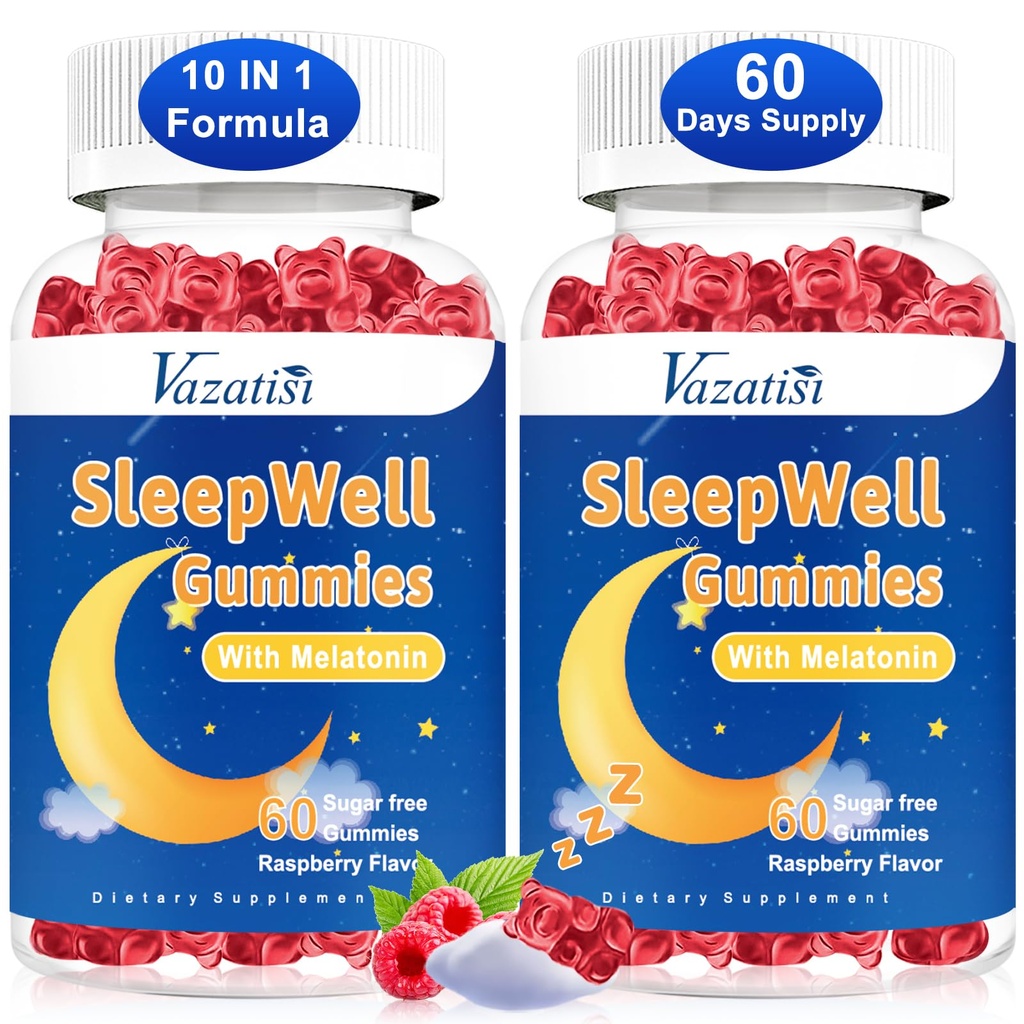 Slaap Gummies voor volwassenen en kinderen - Suikervrije Melatonine Gummies met Magnesium, L-Theanine, Vitamine B12, Vegan - Raspberry Flavored, 120 Ct