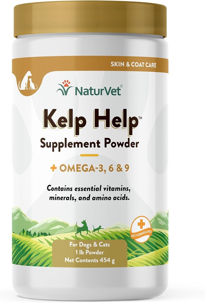 NaturVet Kelp Help Plus Omega's huid en jas supplement voor honden en katten, poeder, gemaakt in de VS met wereldwijde bron ingrediënten 1 pond