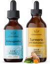 HERBAMAMA Herbal Liquid Drops Kit - Bundle of Ashwagandha Root Extract & Turmeric with Black Pepper Tinctuur 2 fl oz - Vegan, Non-GMO, Sugar & Alcohol-Free - 2 Pack