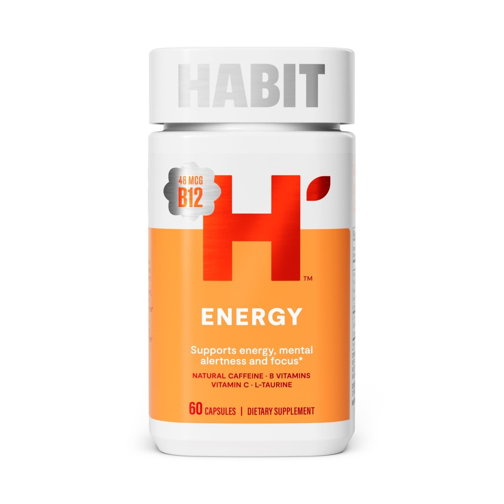 Habit Energy Supplement (60 capsules) - Nieuwe look, ondersteunt energie, alertheid en focus, natuurlijke cafeïne, vitamine B & C, groene theeextract, veganistisch, niet-GMO (1 verpakking)