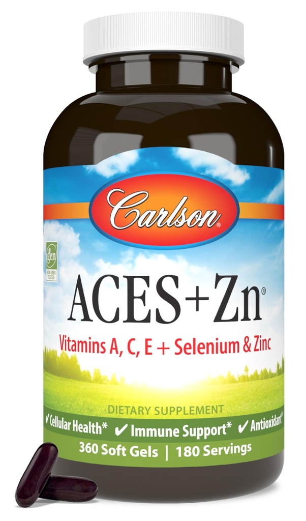 Carlson - ACES + Zn, Vitaminen A, C, E + Selenium & Zink, Multivitamine met Zink, Cellular Health & Immune Support, Selenium Multivitamine, Antioxidant, 360 Softgels