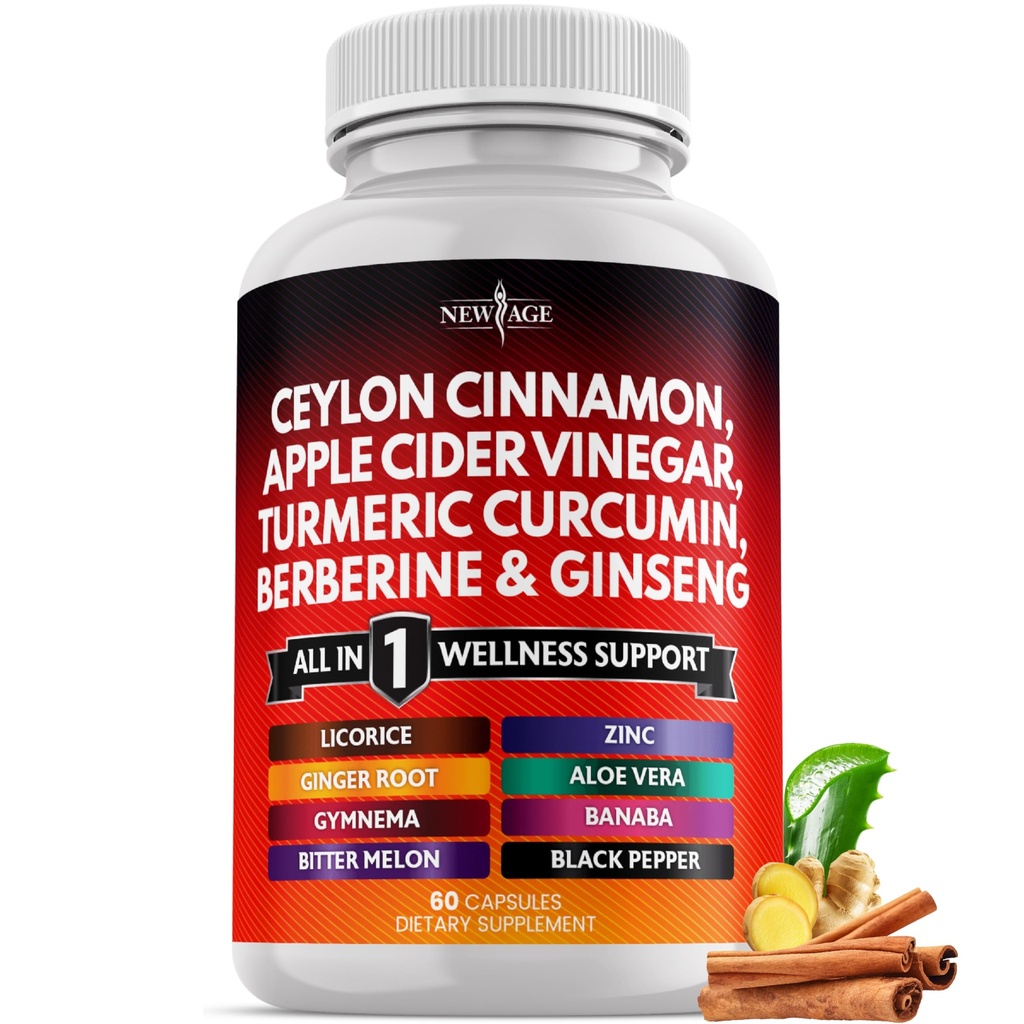 Ceylon Cinnamon, Kurkuma, Apple Cider Vinegar, Ginseng, Aloë Vera, Berberine Plus Banaba, Ginger Root - 60 Tel.