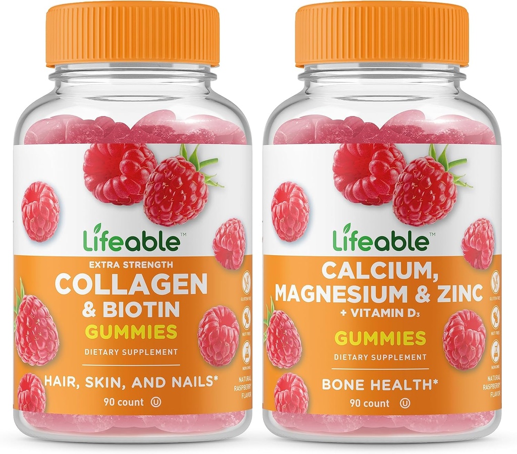 Levensbaar Collageen & Biotine + Calcium, Magnesium, Zink & Vitamine D, Gummies Bundle - Grote Proeverij, Vitamine Supplement, Glutenvrij, GGO-vrij, Kauwbare Gummy