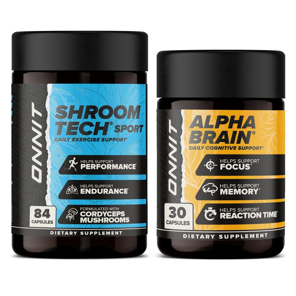 ONNIT Premium Alpha Brain Bundle - Nootrope Brain Supplement (30 Tel) voor Focus, Concentratie & Geheugen + Shroom Tech Sport voor Oefening, Energie & Cardiovasculaire Prestaties (84 Tel.)