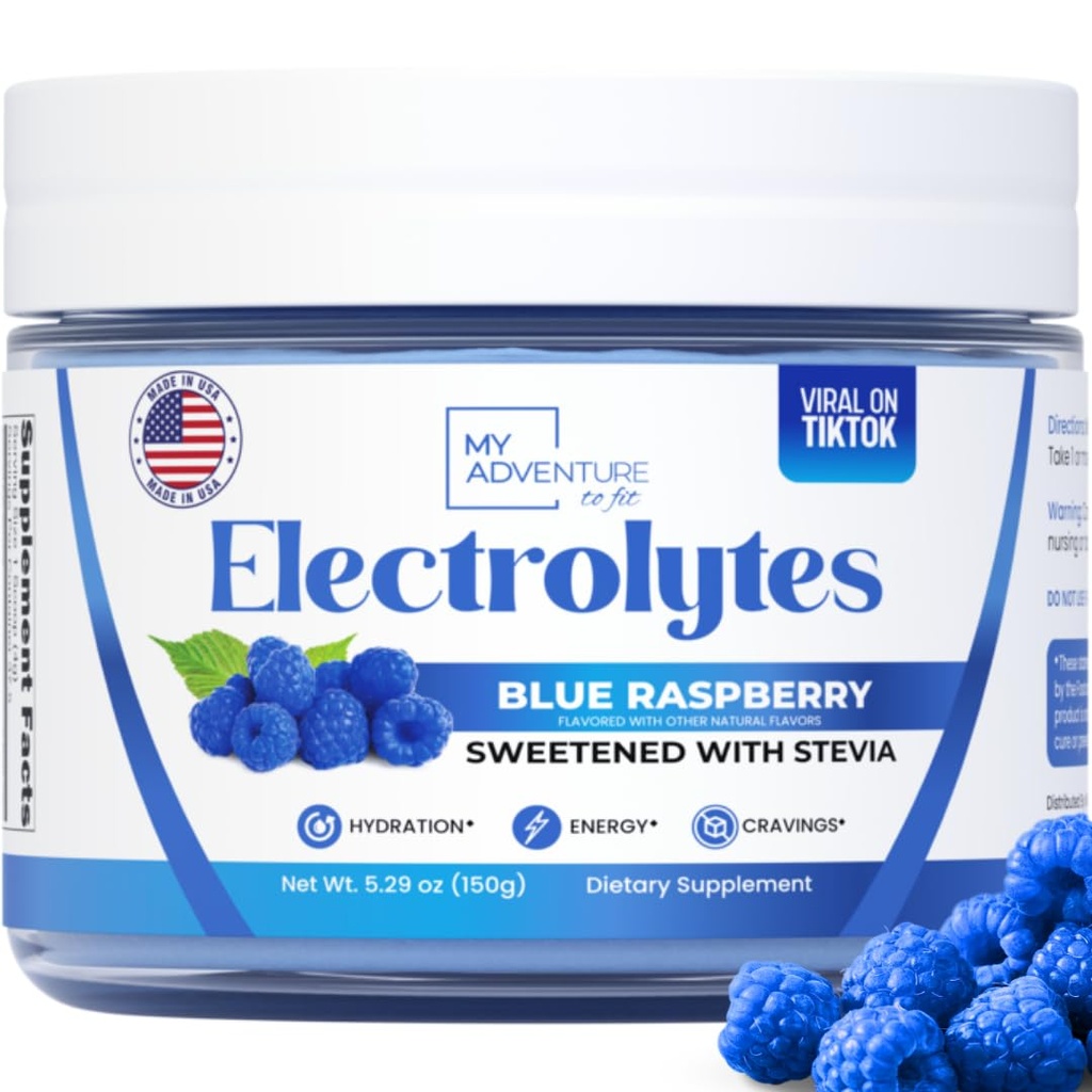 Zero Sugar - Blue Raspberry Electrolytes Powder - Refreshing Hydration - Cafeïnevrije energie - Alle natuurlijke ingrediënten - Vegan, Keto en Paleo - Suikervrije Electrolyte Powder Drink Mix - 37 porties