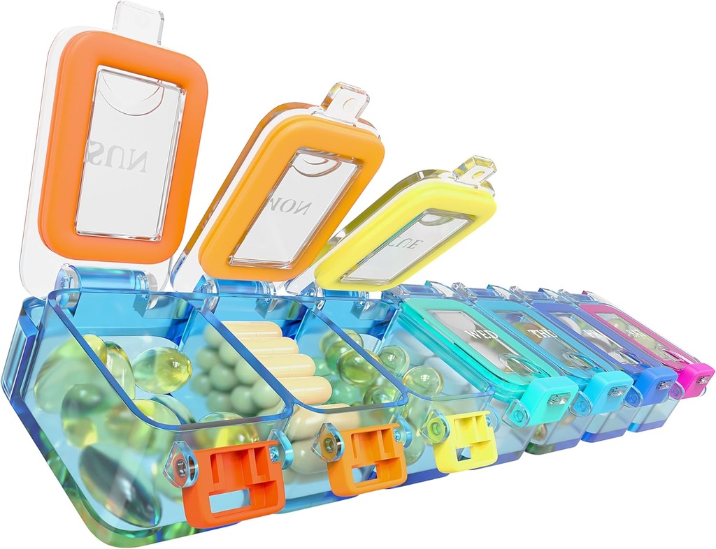 Bexeen Weekly Medicine Pillen Organisator Waterdichte 7 Dagen Grote Pillen Doos Dagelijkse Pillen Case Cute Vitamine Organizer Portable Pillen Container Reizen Pillen Houder XL Supplement Medicatie Dispenser Een per dag