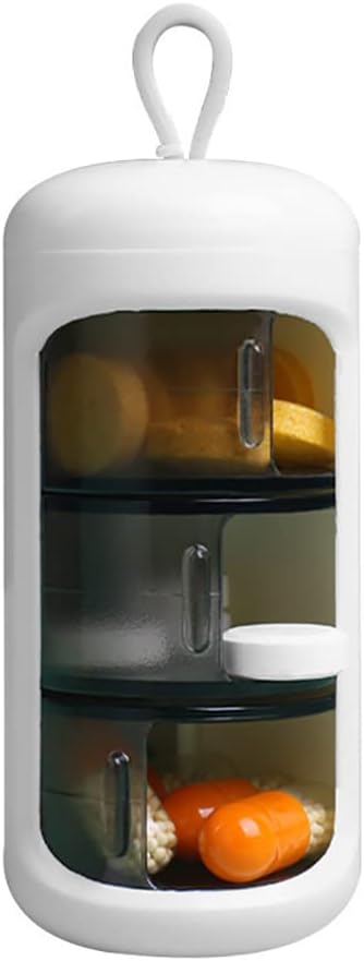 Pillencontainer, kleine draagbare reis pil geval, Mini grootte pil Organisator, pil Box voor vitamine, visolie, supplementen, 3 Compartiment schuifbare dagelijkse pil geval (White)...