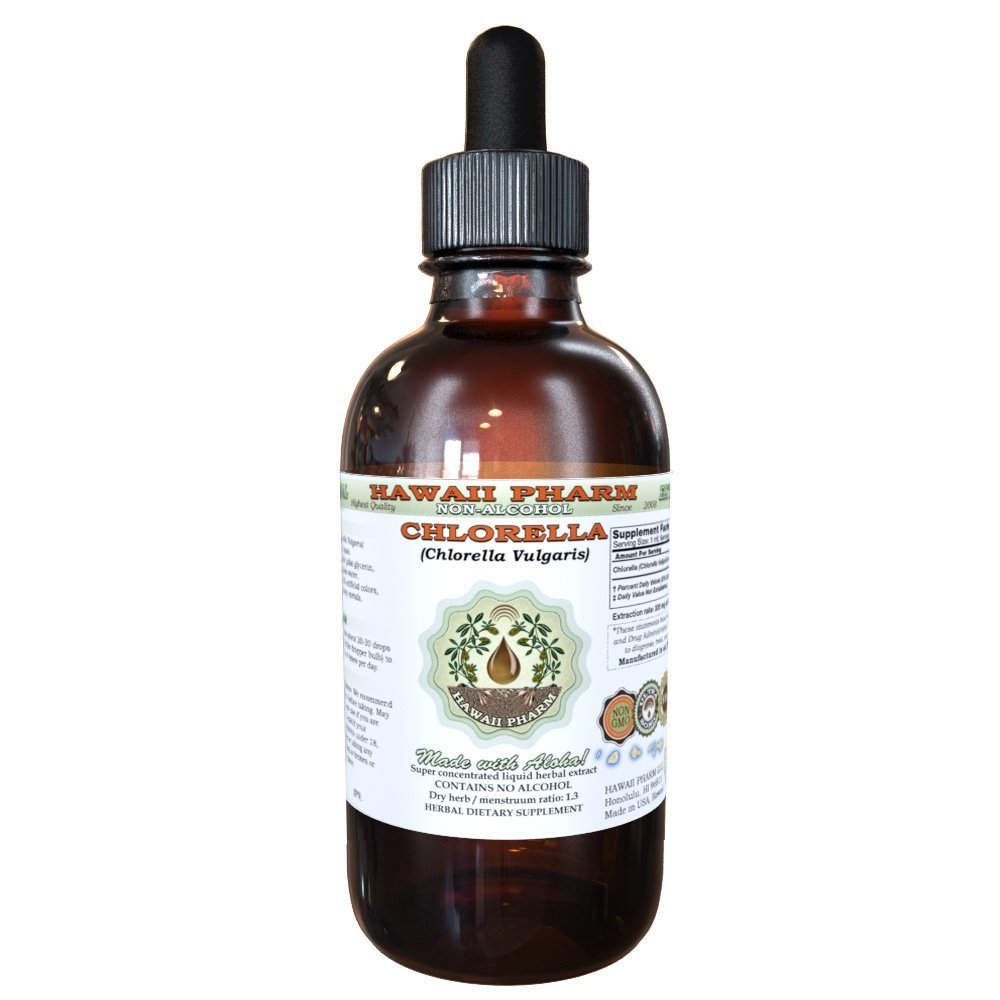 Chlorella Alcoholvrije Liquid Extract, Chlorella (Chlorella vulgaris) Gehele Plant, Gedroogde Glycerite Hawaii Pharm Natural Herbal Supplement 2 oz